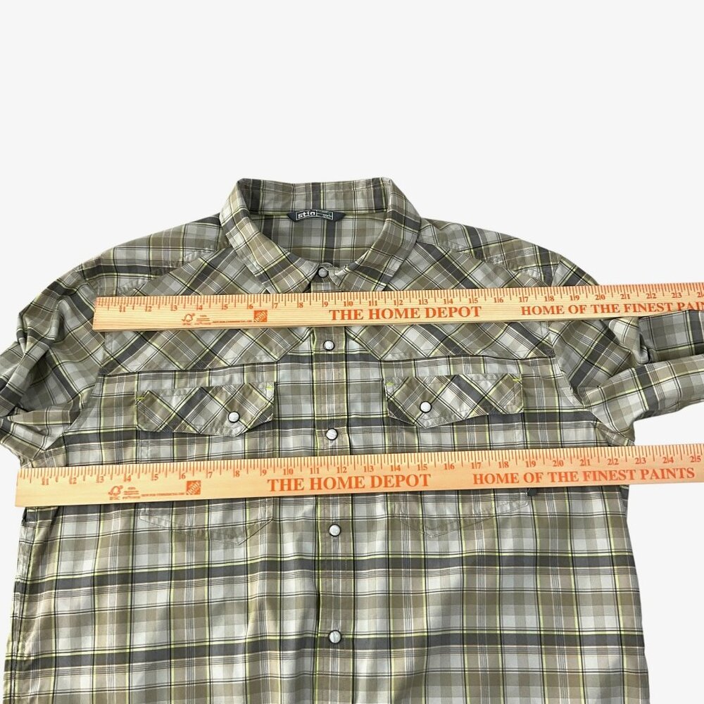 Stio Eddy Tech Shirt Mens Large Beige Plaid Long Sleeve Pearl Snap UPF 50+ - Picture 9 of 11